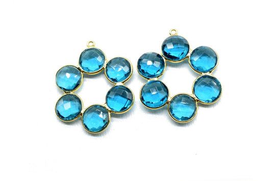 London Blue Topaz Earring,London Blue Topaz Pendant,Blue Chalcedony Bezel,Round Bezel Pendant ,Attached Bezels,Blue Topaz Gemstone Component