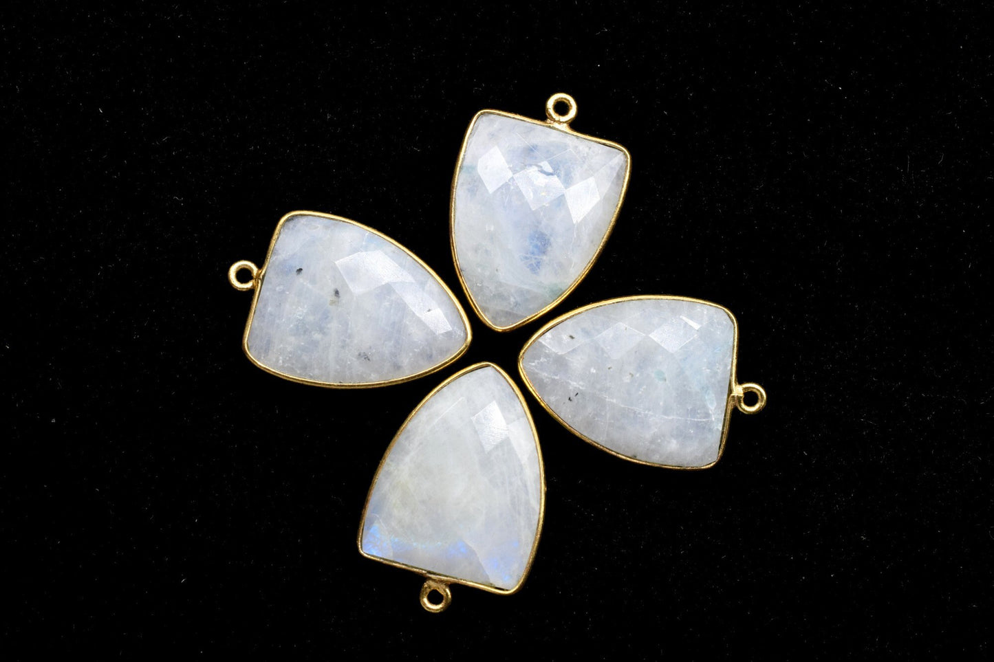 Moonstone 17x22mm Triangle Shape Single loop charms,Rainbow Moonstone, Triangle Shape Connector,Moonstone Triangle Pendant 24k Gold Plated