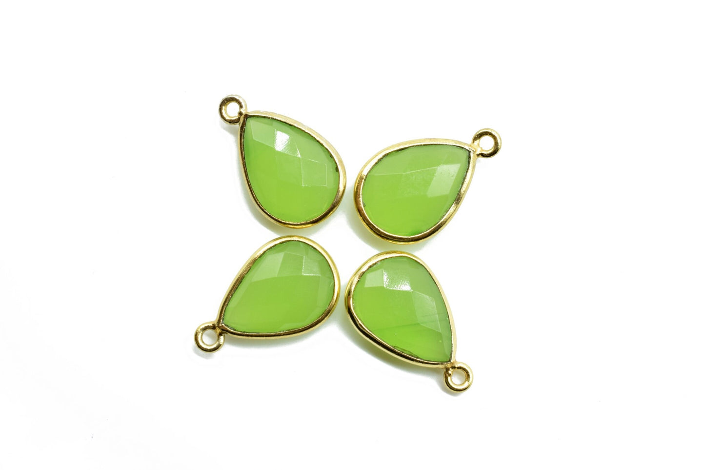 Prehnite 10x14mm Teardrop Bezel charm,Elegant Prehnite Gemstone Components Pear Shape Connectors,Single Bail Over Brass Gold Edge Jewelry