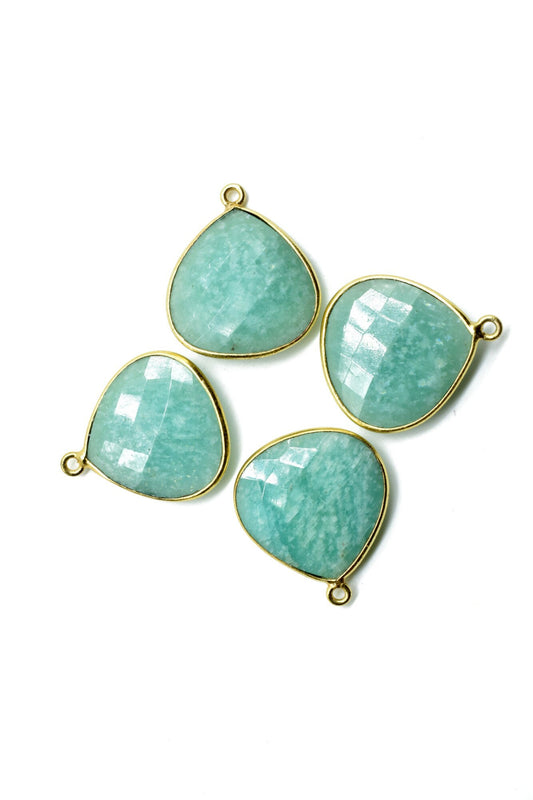 Amazonite 20mm Heart Shape Charm,Natural Amazonite Connector Bezel ,Heart Shape,natural stone charm for necklace earring,Gold Bail Charms,