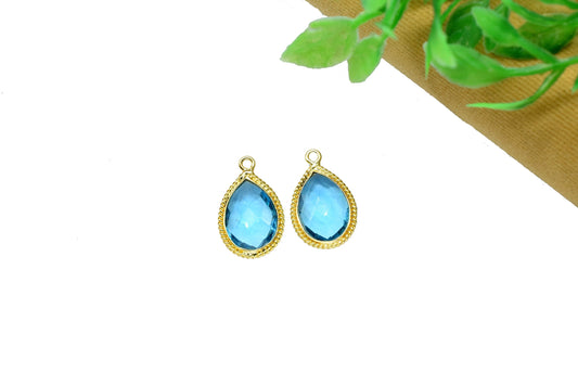 Sky Topaz Faceted Gemstone 10x14mm Pear Shape Pendant,Sky Topaz charms,Sky Topaz Gold Plating Pendant,Gemstone Faceted Bezels Jewelry,Gift