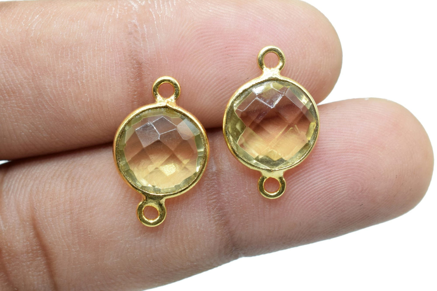 Citrine 10mm round Double bail connectors,Citrine Pendant,Citrine Round Gold Plated bezel,jewelry making charm,Citrine Round connectors,