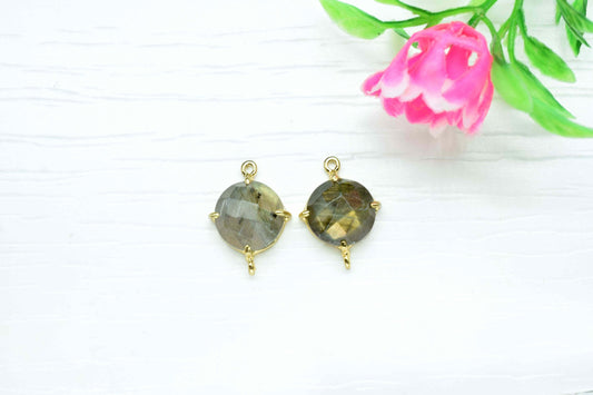 Labradorite 12mm Round Shape Connector,Labradorite Earring Connector Jewelry,Labradorite Gemstone Finding Double Loop Connector Jewelry,Gift