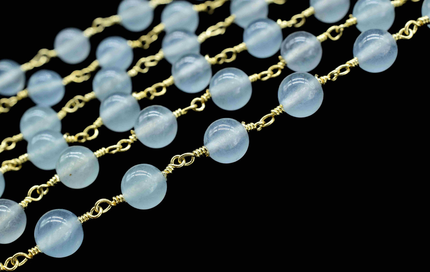 Blue Chalcedony gemstone 6mm Smooth Beads Rosary,Bulk Wholesale Beads Chains,Chalcedony Beads Chains,Blue Quartz Wire Wrapped Rosary Chain