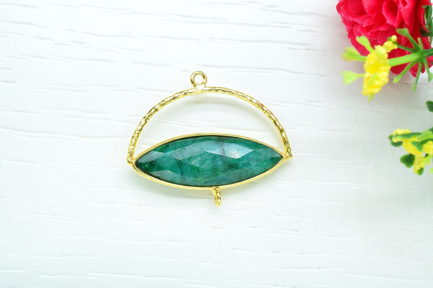 Emerald Gemstone Component , Gemstone Connector Pendant , Jewellery Making Essentials ,Single Loop Pendant,DIY jewelry Making Supply,Gift