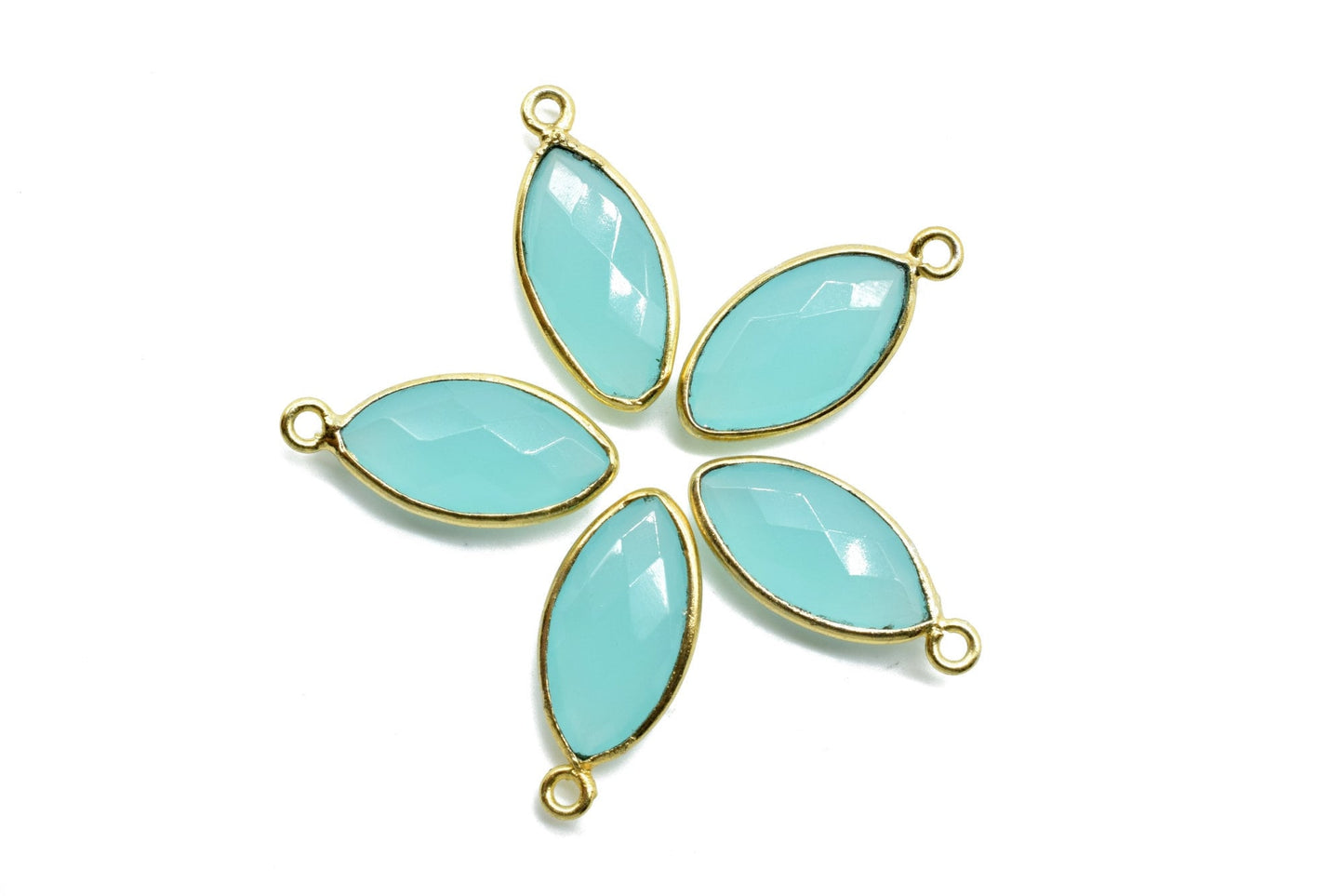 Aqua chalcedony 8x16mm Marquise single bail connectors,chalcedony Marquise pendant,Gemstone connectors,Gold plated bezel links charms,Jewels