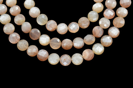 Peach Moonstone 8mm Coin Beads ,Faceted Gemstone Coin beads, Jewelry Supplies,Peach Moonstone Faceted Coin,Faceted Coin Shape Beads,Gemstone