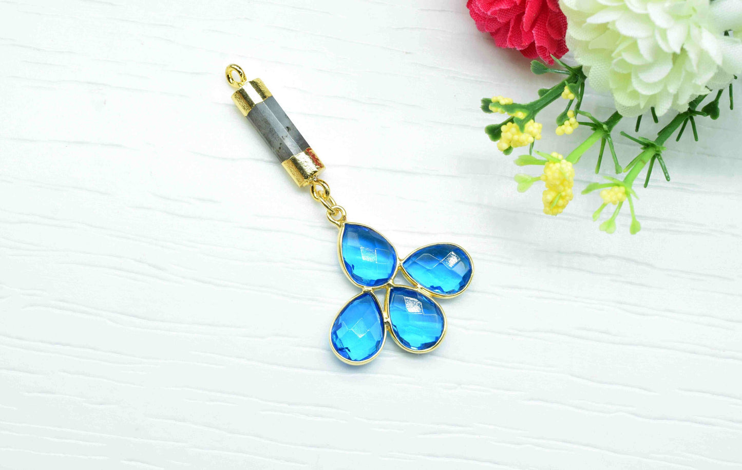 Blue Topaz  Pendant Charms , Labradorite Pencil  Dangle Earring Component , Multi Gemstone Dangle Earring , Component Jewelry , B'day Gift