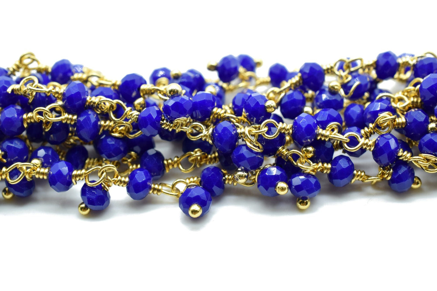 Lapis Lazuli Cluster Rosary Chain,dangling Chain,Thick Chain, Gold Wire Wrapped Chalcedony Quartz Beaded chain,Flower Chain,Chain by foot