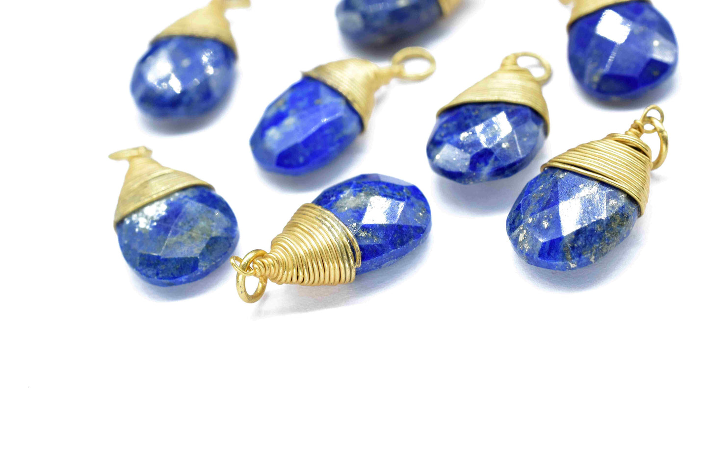 Lapis Lazuli Teardrop Faceted Connector, Pendant Jewelry, Wire Wrapped Necklace, 10x18mm Gemstone Wire Wrapped Pendant, Lapis Lazuli Jewelry