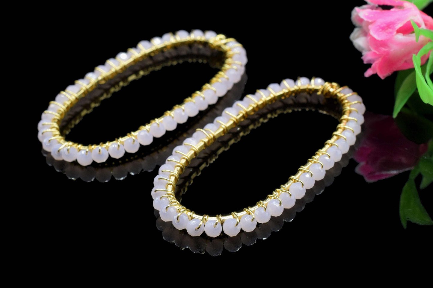 Pink Chalcedony Wire Wrapped Connector,Oval Pendant Component,Rose Quartz Handmade link,Beaded Hoops Finding Component,Pink Quartz Jewelry