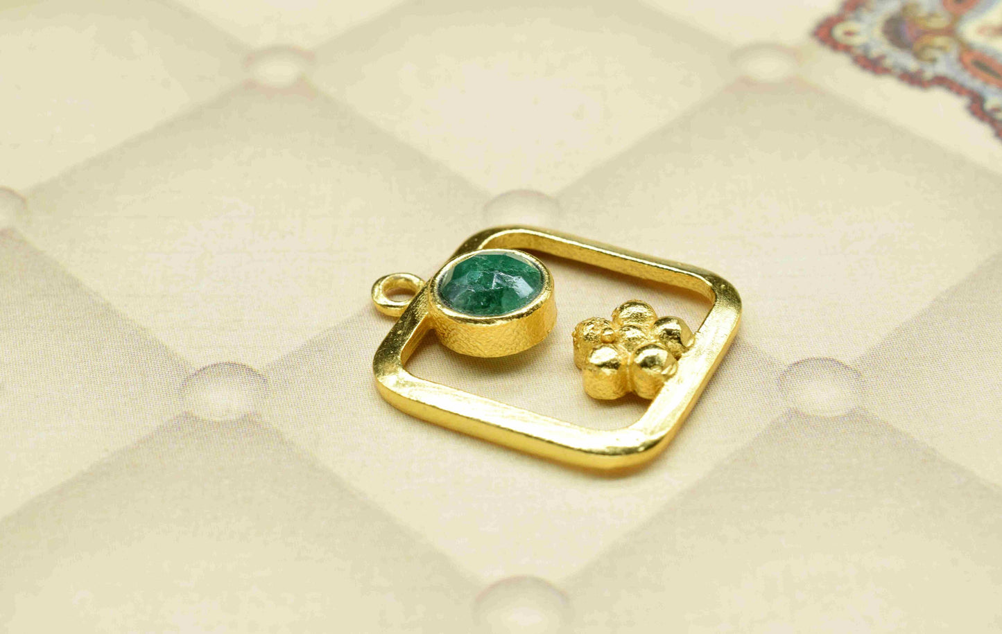Emerald Gemstone Component , Emerald  Connector Pendant , Gold Plated Connectors , Pendant Jewelry , Earring Component , Women Jewelry