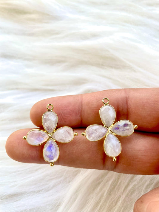 Rainbow Moonstone Teardrop Pendant,Gemstone jewelry,Moonstone Bezel connector,Gemstone Bracelet Charm,Double Loop connector,B'Gifts,P122