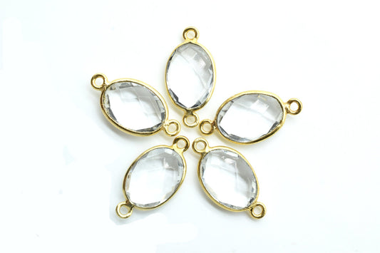 Crystal 10x14mm oval Shape Double bail Connectors,Crystal Teardrop pendant,Crystal Gold Plated bezel,Crystal jewelry making charms crafts,