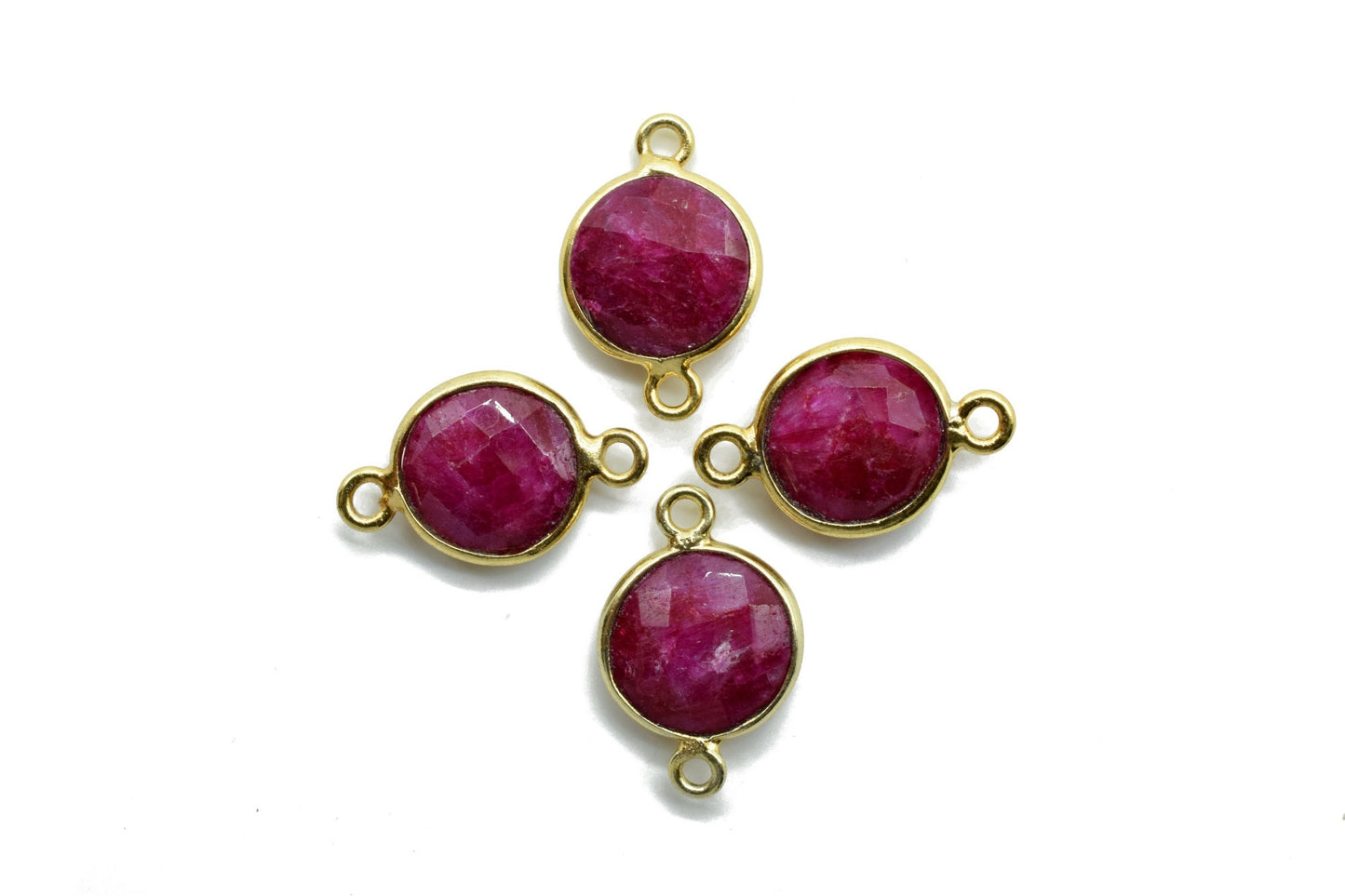Ruby 10mm Round double bail connectors,Ruby Pendant,Ruby Round Gold Plated bezel,Ruby double loop connector,Ruby jewelry making charm,Ruby