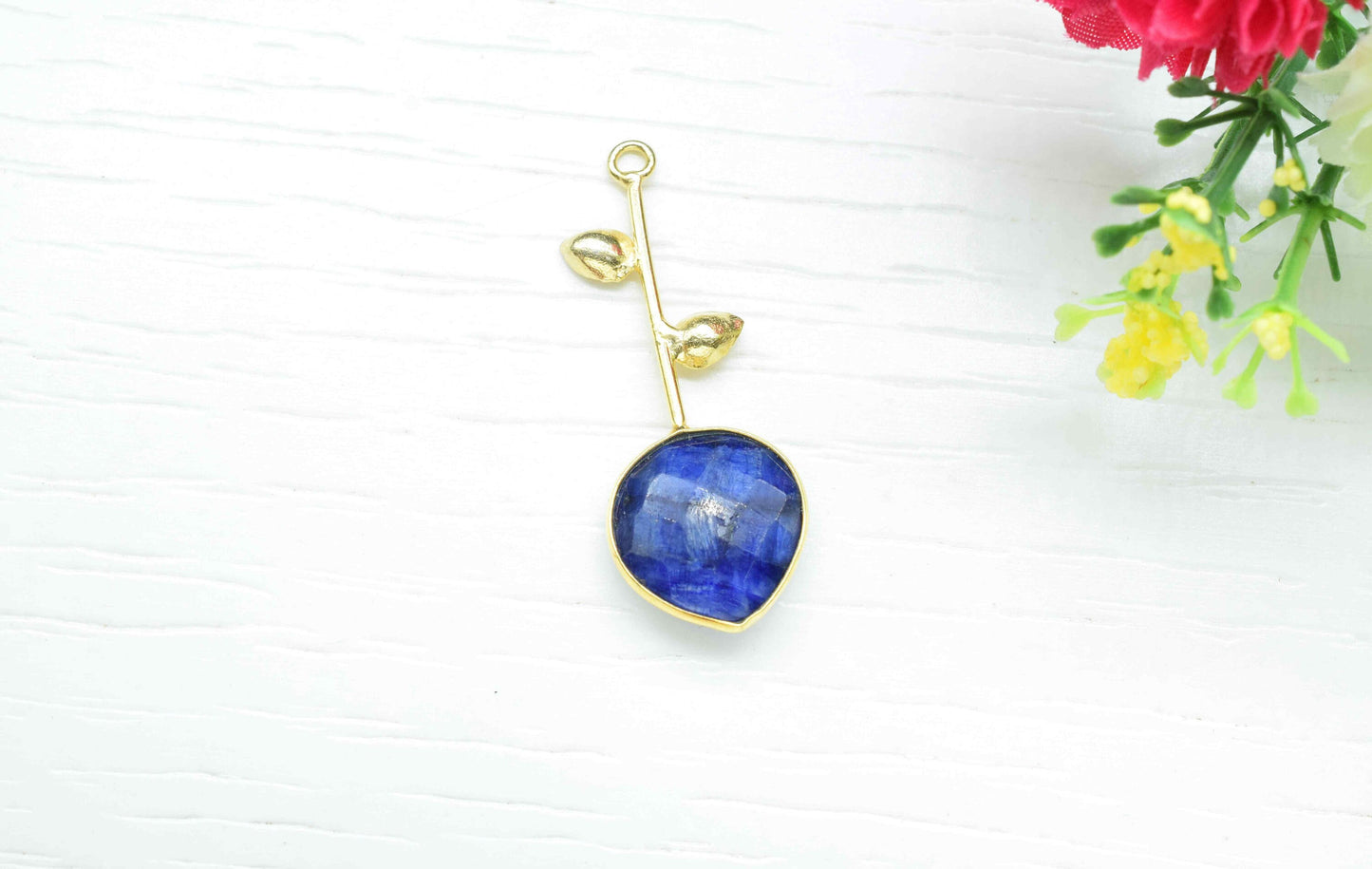 Sapphire Single Bail Pendant , Sapphire Charms , Heart Shape Charms , Genuine Gemstone Charms , Gemstone Connectors , Summer Collection