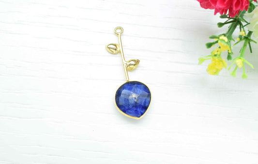 Sapphire Single Bail Pendant , Sapphire Charms , Heart Shape Charms , Genuine Gemstone Charms , Gemstone Connectors , Summer Collection