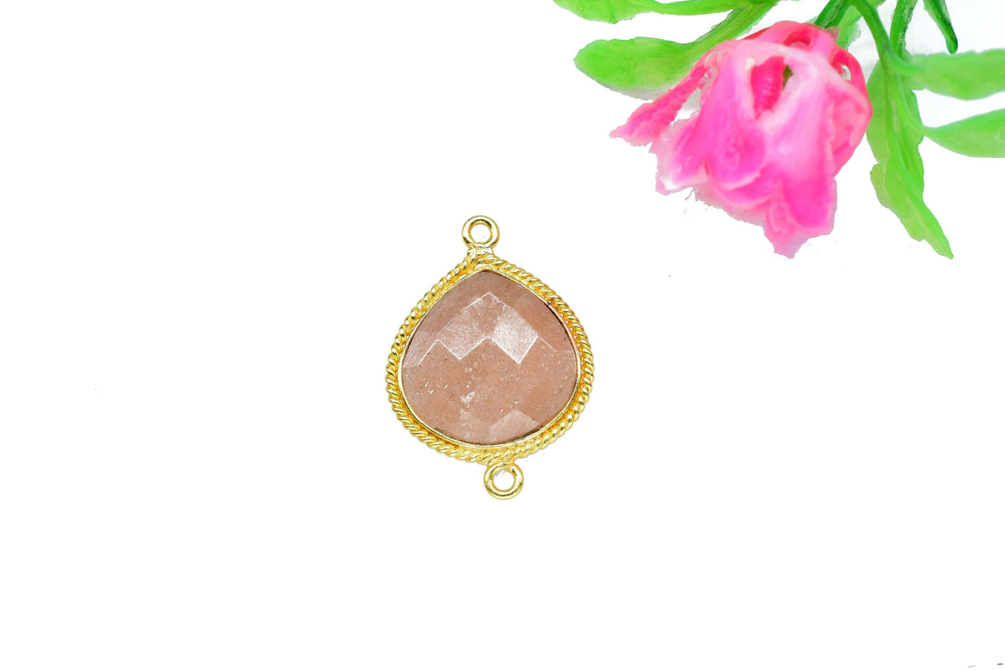 Peach Moonstone Charm Pendant,peach moonstone Double bail Jewelry making,Moonstone Faceted 14mm heart shape Pendant,Gemstone Bezels Charms