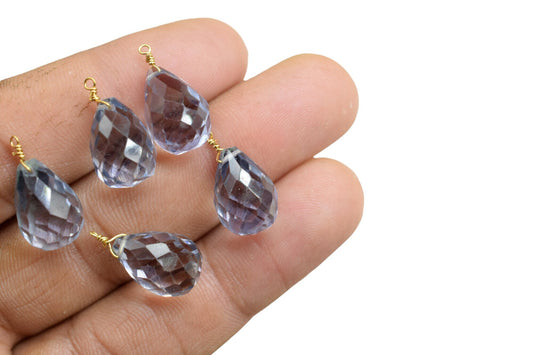 Brazilian Amethyst 10x14mm Faceted Drops Wire Wrapped Gemstone,Amethyst dainty dangle drops,Amethyst Gemstone Connector,Birthstone Jewelry