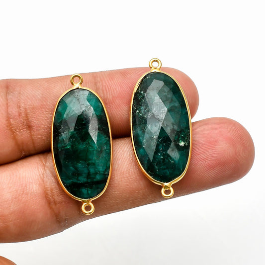 Emerald 14x28mm Bezel Charm connector,Oval Shape Gold Plated bezel,Gold Vermeil Bezel,Emerald jewelry making charm,Gold-Filled bezels charms