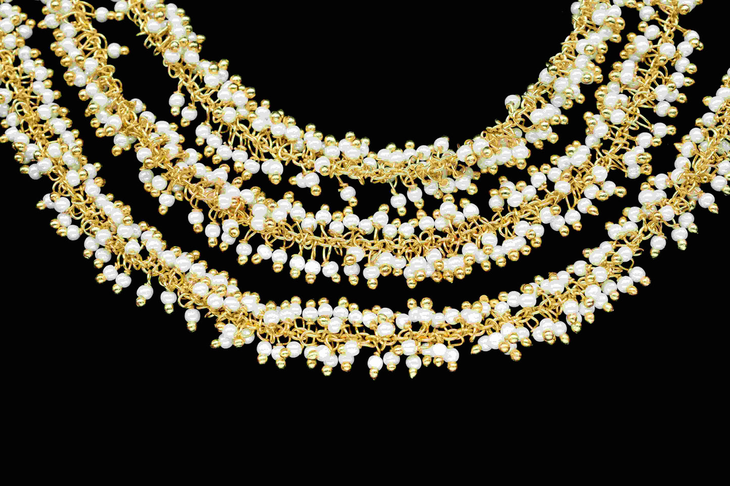 Pearl 2mm Cluster Rosary Chain,Gold Plated Chain,Wire Wrapped Chain,Jewelry Supply,Plain Pearl Beads Gold Plated dangling chain,grape chain