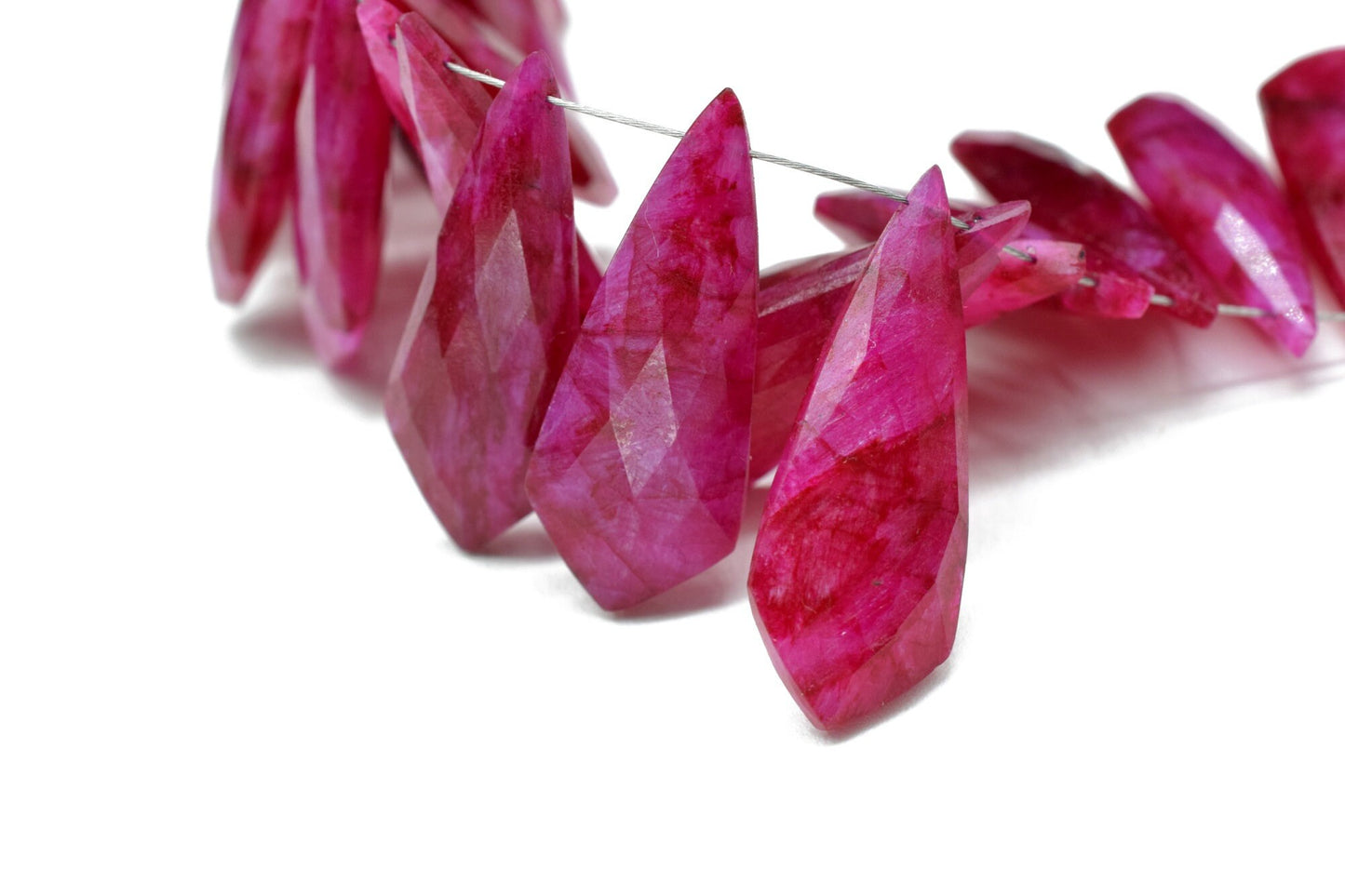 Ruby Faceted Pear Shape Briolettes,Ruby Long Pear Beads,12x27mm Fancy Briolettes,Gemstone Briolettes,Fancy Shape Briolettes,Ruby Tie shape