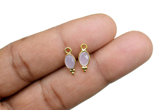 Rose Quartz Charms Connector/Handmade Jewelry/Gold Plated Connector/Tiny Pendant/Rose Quartz Pendant/Oval Shape Connector/Gemstone Charms