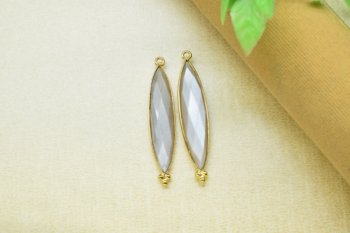 Grey Moonstone Faceted 7x34mm Marquise Shape Charms,Moonstone Gold Plated bezel jewelry,Grey Moonstone Pendant Station Bezel Link Jewelry