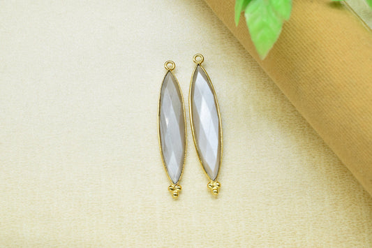 Grey Moonstone Faceted 7x34mm Marquise Shape Charms,Moonstone Gold Plated bezel jewelry,Grey Moonstone Pendant Station Bezel Link Jewelry