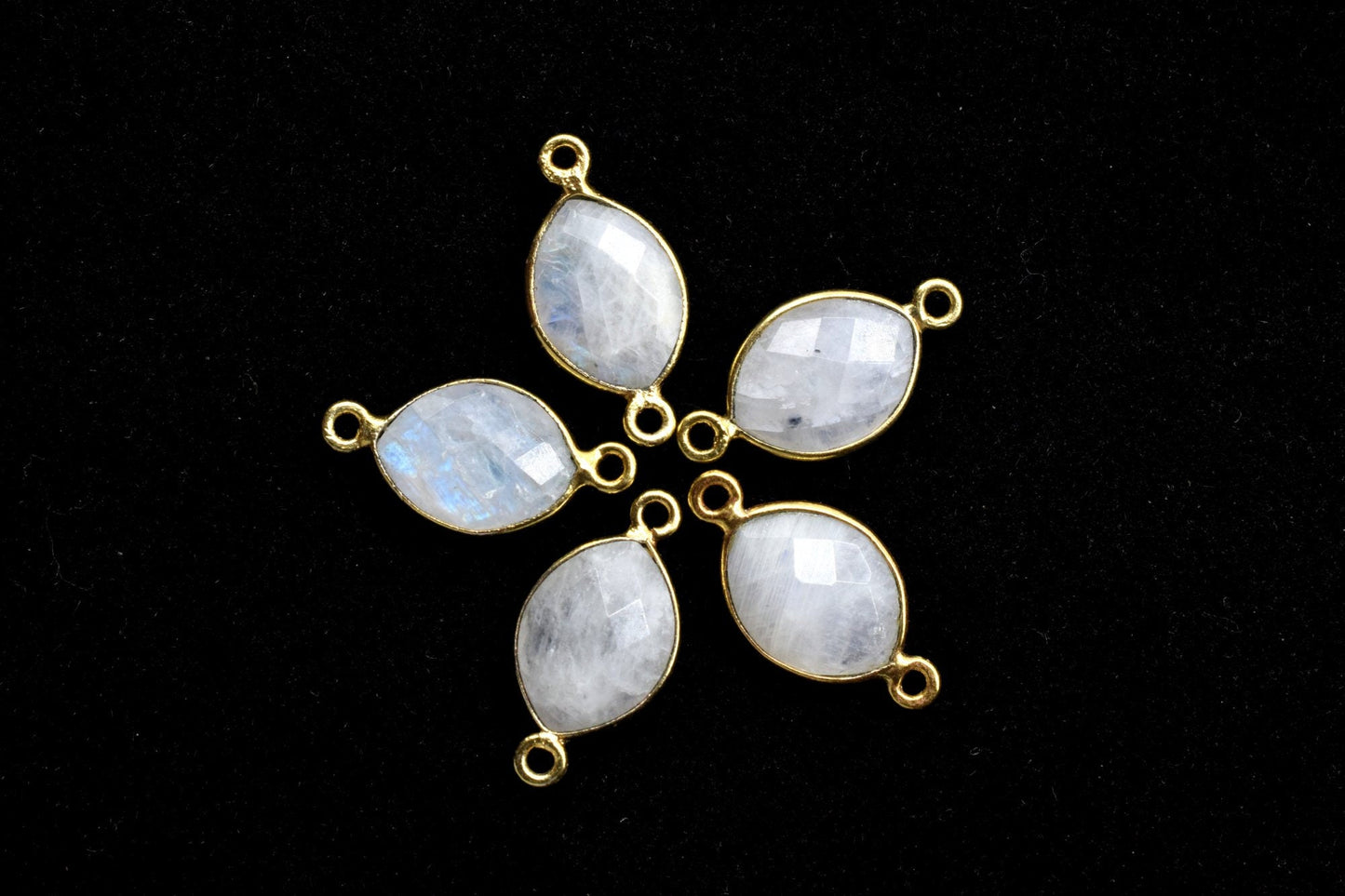Moonstone 10x13mm Eye shape double loop connectors,Moonstone Pendants,White Rainbow bezel links,Gemstone fancy shape Charms,Minimal Stones
