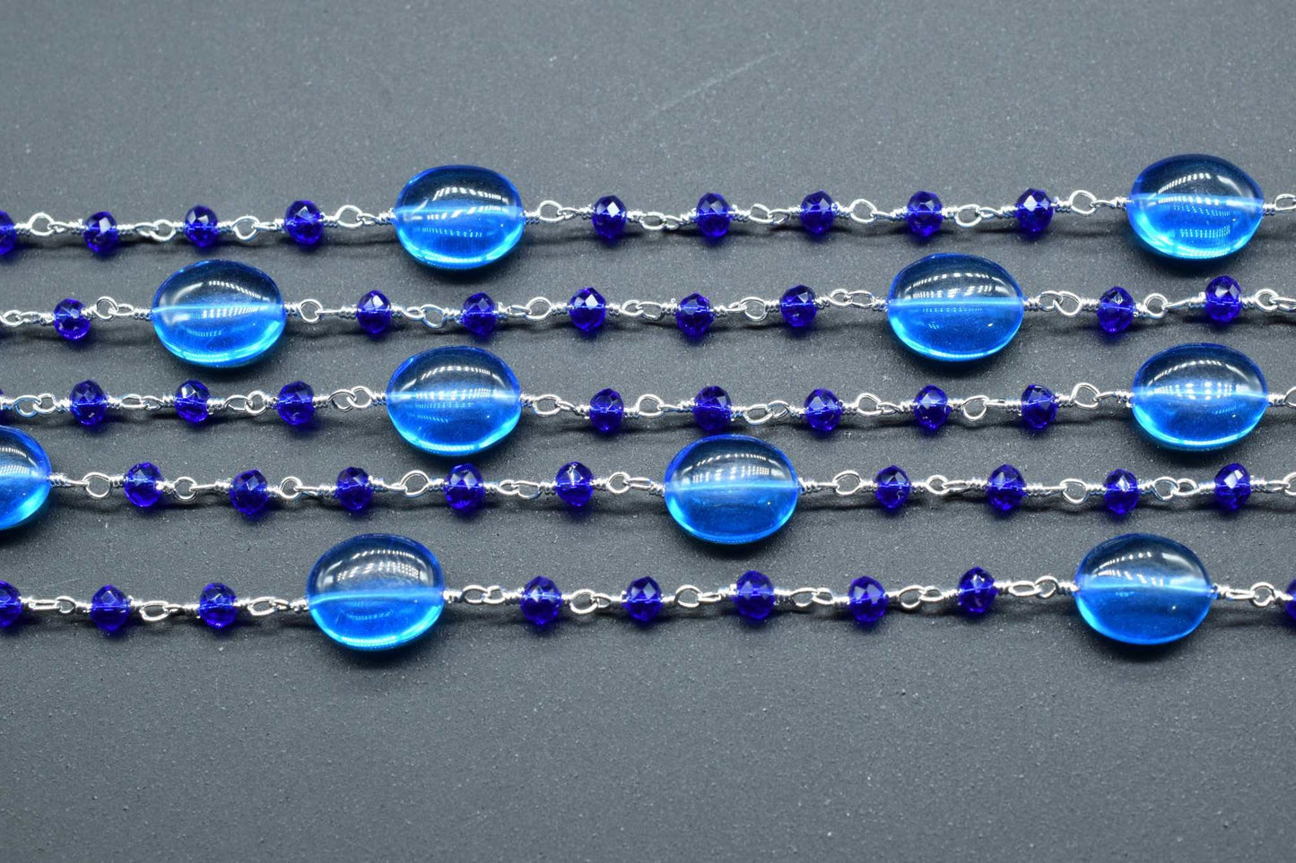 Blue topaz Oval Shape Rosary,Blue topaz oval beaded chain,Jewelry Making Rosary,Blue topaz Wire Wrapped Rosary,Blue topaz Briolette Beads,