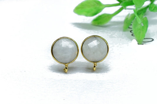 10mm Round Moonstone Earring Connector,Jewelry Craft Supplies,Earring connectors post stud,Jewelry,Bezel Rim Connector,Earring Findings