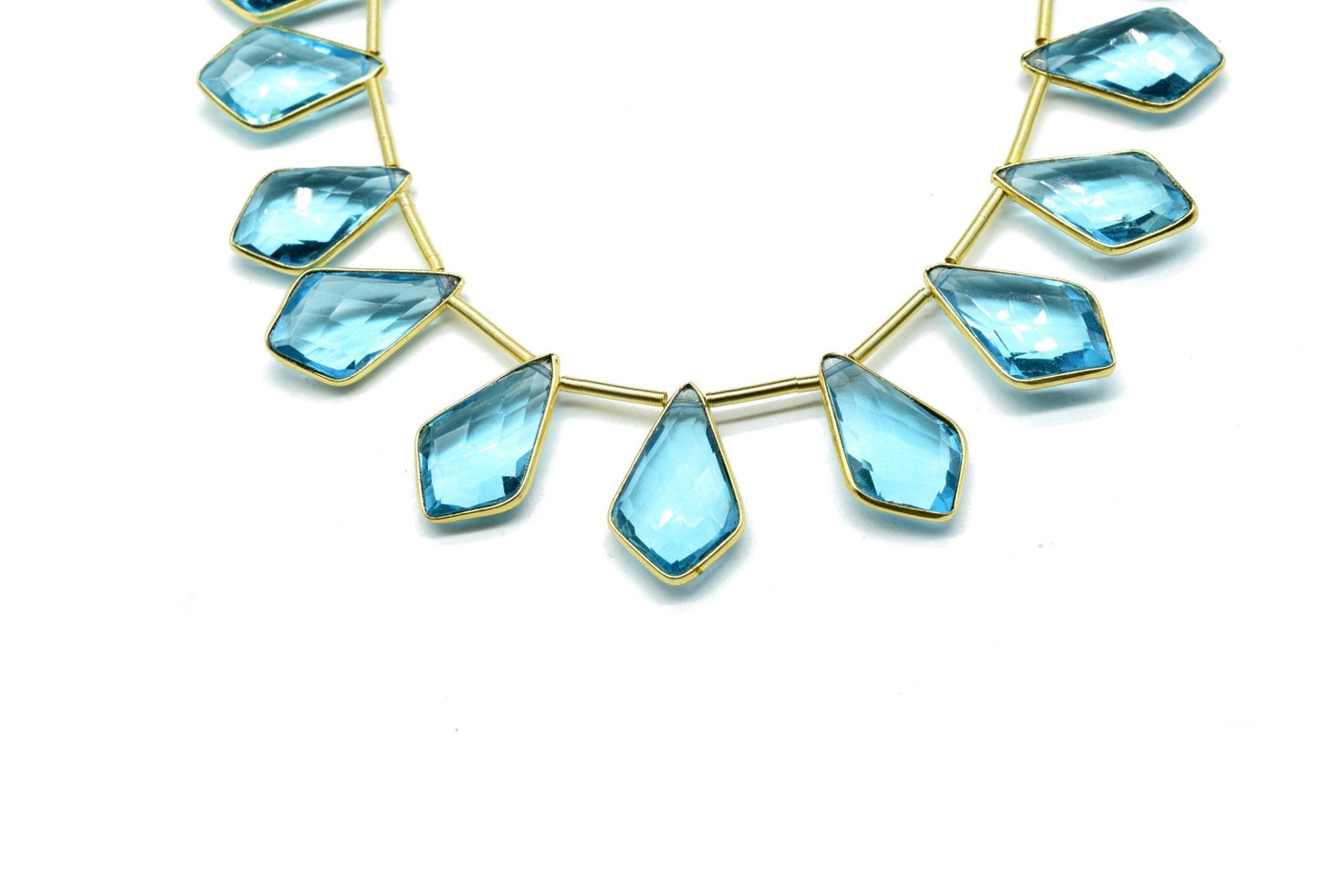 Sky Topaz 12x20mm Gold plated 11 pieces strand,Finest Quality Sky Blue Topaz Faceted Pendant,Gold Plated Pendant,Single Bails Bezel Pendant