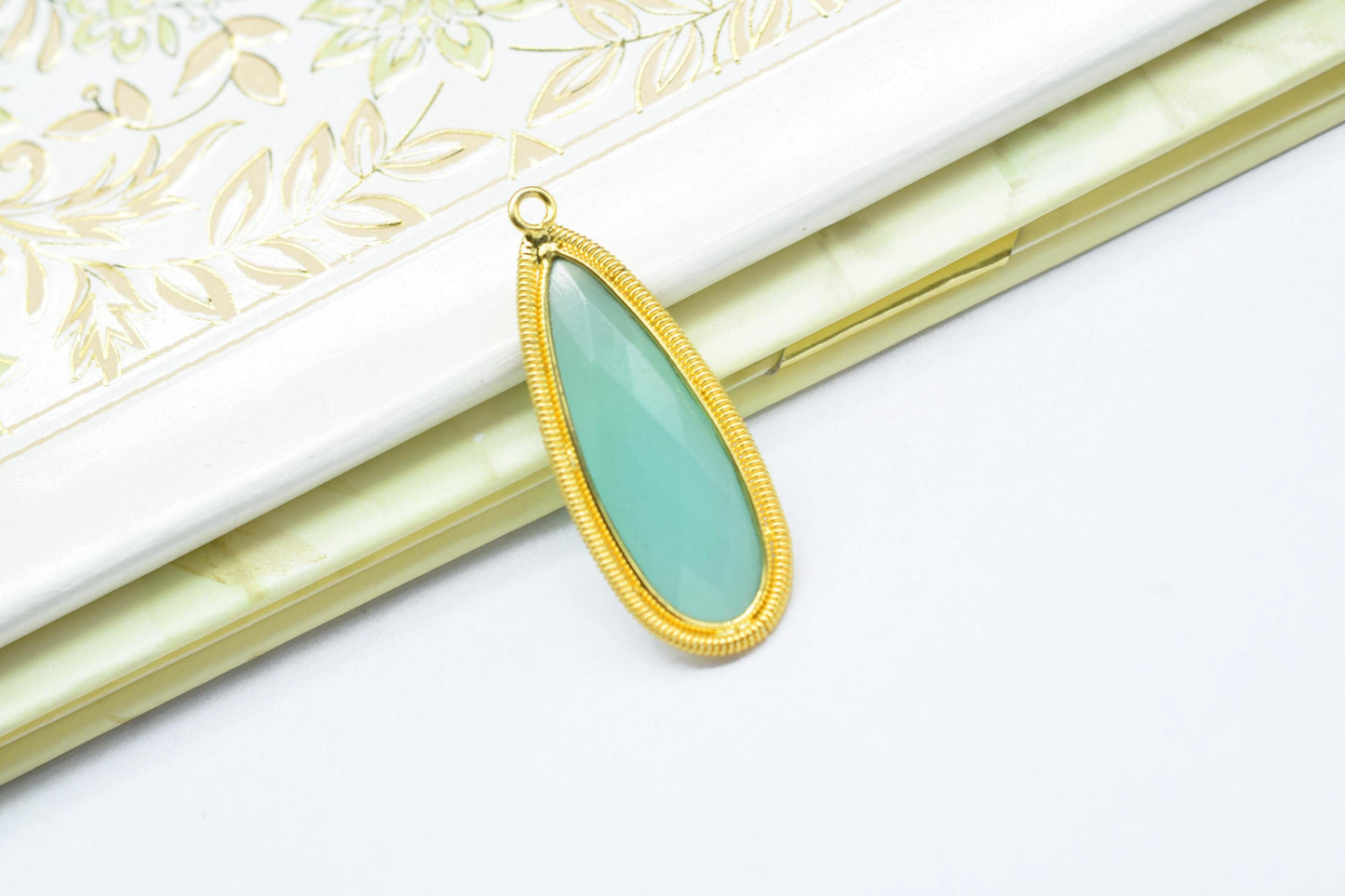 Aqua Chalcedony 10x30mm Charms,Gemstone Bezel connector,Single Bail Pendant Charm,Handmade pendant Jewelry,Teardrop Charms connector,Gift
