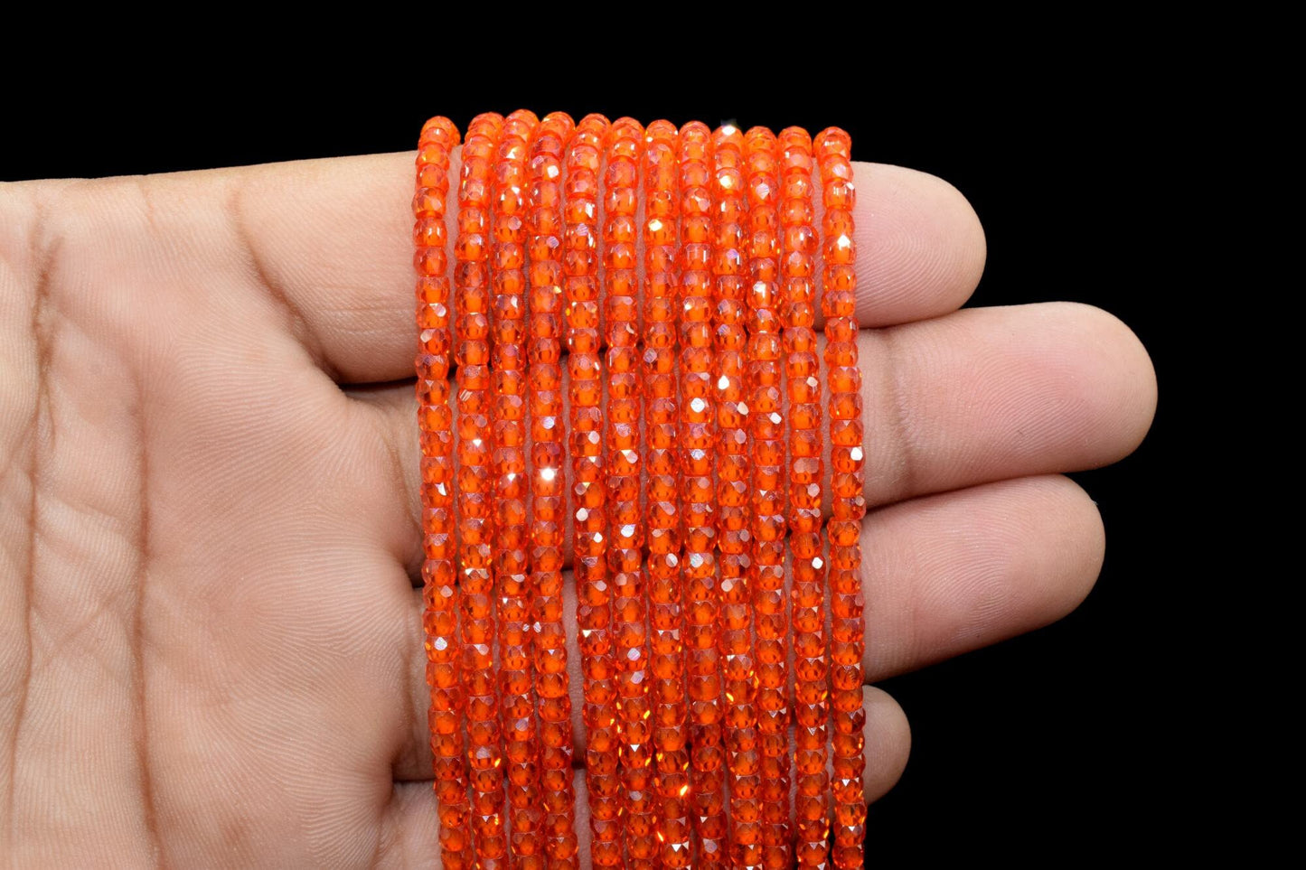 Carnelian 3mm Faceted Rondelle Beads, Natural Micro Carnelian Cubic Zircon Faceted Rondelle Beads/Carnelian Cubic Zirconia Gemstone Beads