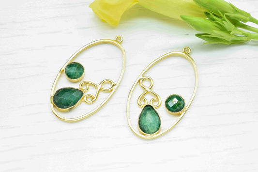 Emerald Gemstone Dangle Component,Emerald 7x10mm Teardrop Shape Component,Gemstone Earring,Finding Oval Necklace,Component Jewelry,Connector