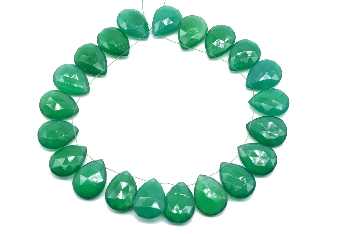 Green Onyx AAA Gem Quality Calibrated Net Faceted Side Drilled Pear Briolette Beads 15x 20mm- Really Lovely Green Onyx Color,Onyx Pair,Onyx