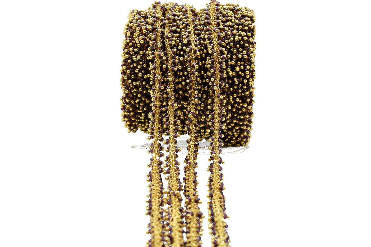 Garnet 2mm cluster chain,Garnet Dangling Chain,Garnet cluster Chain with Gold Plated, Wire,Brass cluster beaded chain,Garnet vermeil chain