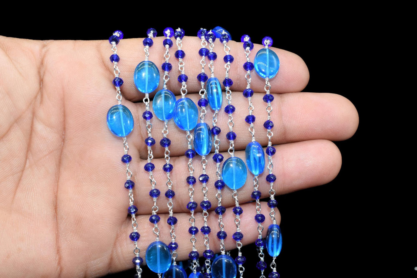 Blue topaz Oval Shape Rosary,Blue topaz oval beaded chain,Jewelry Making Rosary,Blue topaz Wire Wrapped Rosary,Blue topaz Briolette Beads,