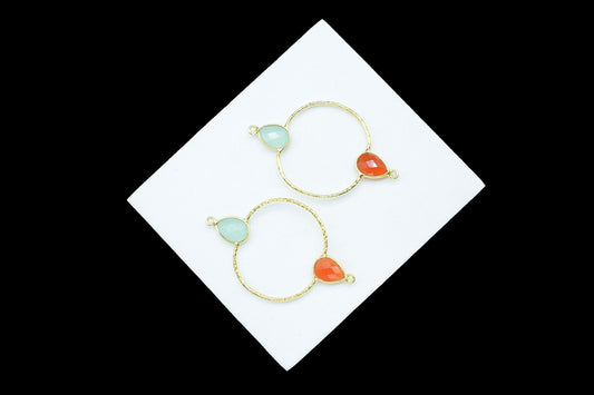 Multi Gemstone Double Bail Teardrop Bezel Connector,Carnelian Handmade Earring Connector,Gemstone Components,Aqua Chalcedony Bezel Connector