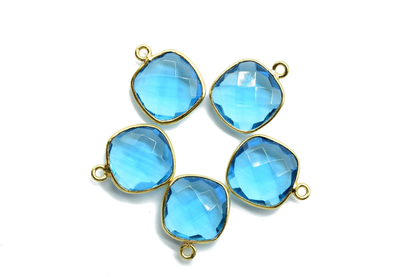London Blue Topaz 12mm Cushion Shape Pendant,Gold Plated Single Bail Gemstone Connector,Faceted Cushion Shape Gemstone Bezel,Cushion Charms