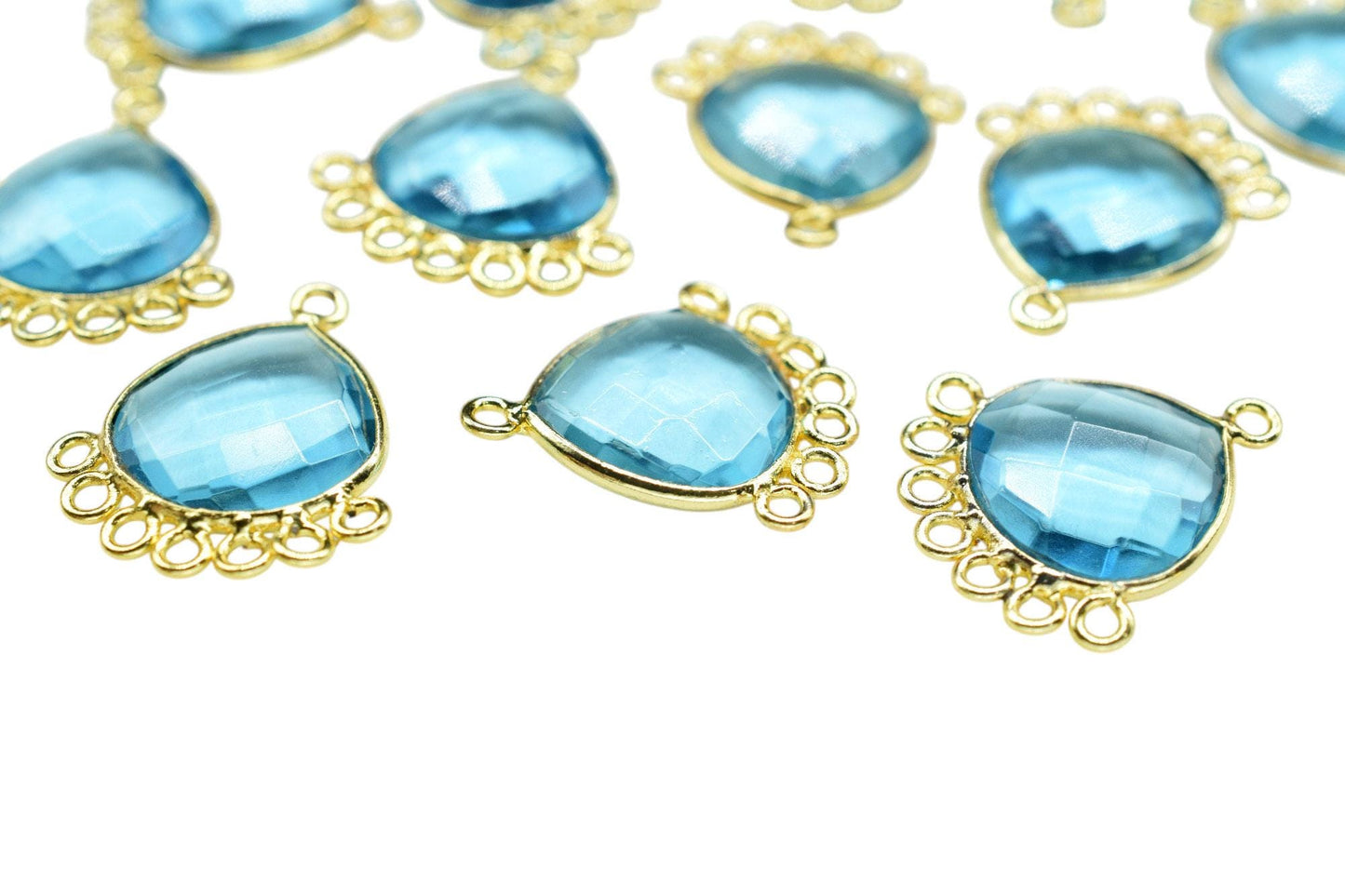 Sky Topaz 14mm Heart Bezel Charm/Charms Connector/Handmade Jewellery Connectors/Gemstone Brass Component/Women Jewelry/B'day Gift