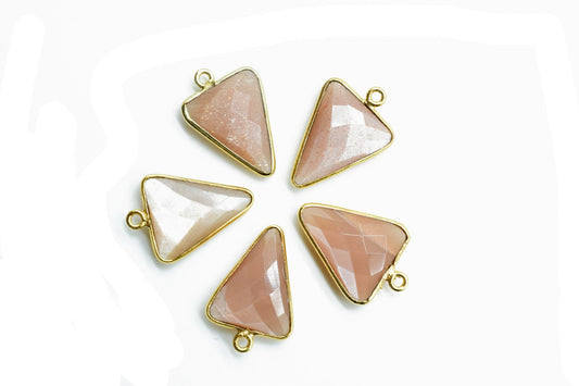 Peach Moonstone 15x18mm Trillion shape charm,Brass Gold Plated bezel,Moonstone Pendant,Moonstone Arrow shape pendant,Handmade gold charms