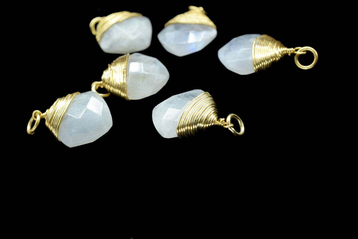 Moonstone 12mm Square Faceted Connector, Gemstone Wire Wrapped Pendant, Loop Connector,Pendant Jewelry,Wire Wrapped Necklace,Rainbow jewelry