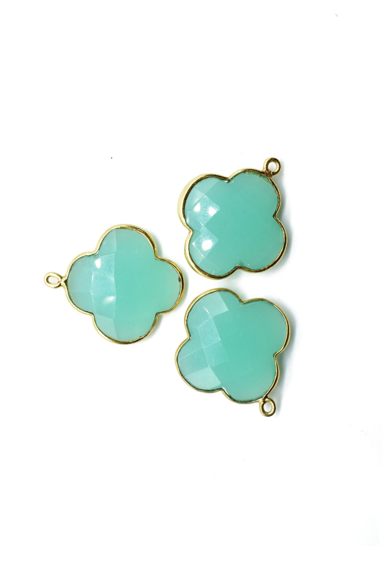 Aqua chalcedony 20mm Clover Shape Connector,Aqua Chalcedony Clover Shape Pendant,single Bail Station Connector,Findings,Single Loop Pendant