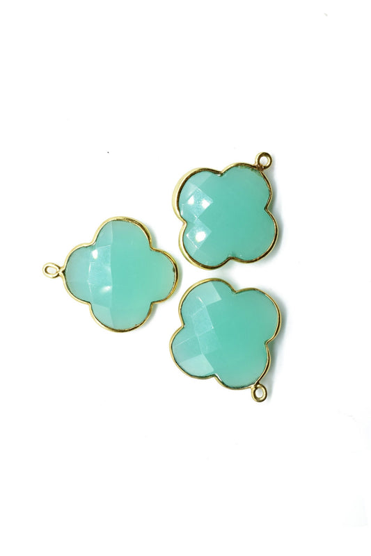 Aqua chalcedony 20mm Clover Shape Connector,Aqua Chalcedony Clover Shape Pendant,single Bail Station Connector,Findings,Single Loop Pendant