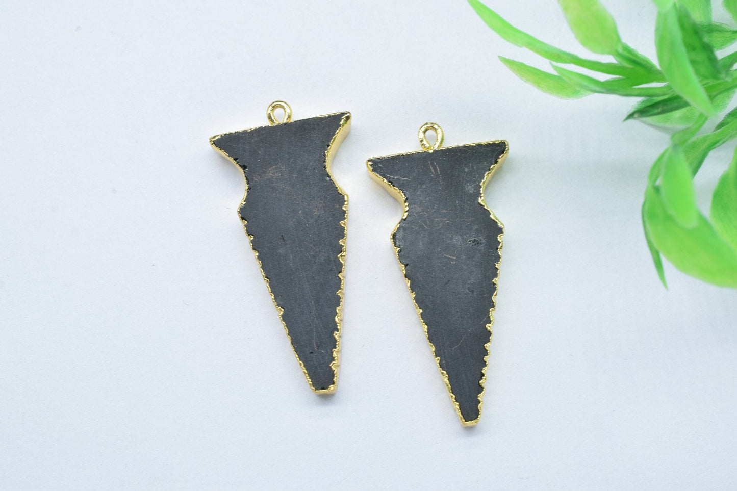 Black Onyx Arrowhead Pendants,Handmade Pendants,Necklace Connectors,Spear Head Jewelry,Gemstone Electroplated Charms,Single Bail Connectors