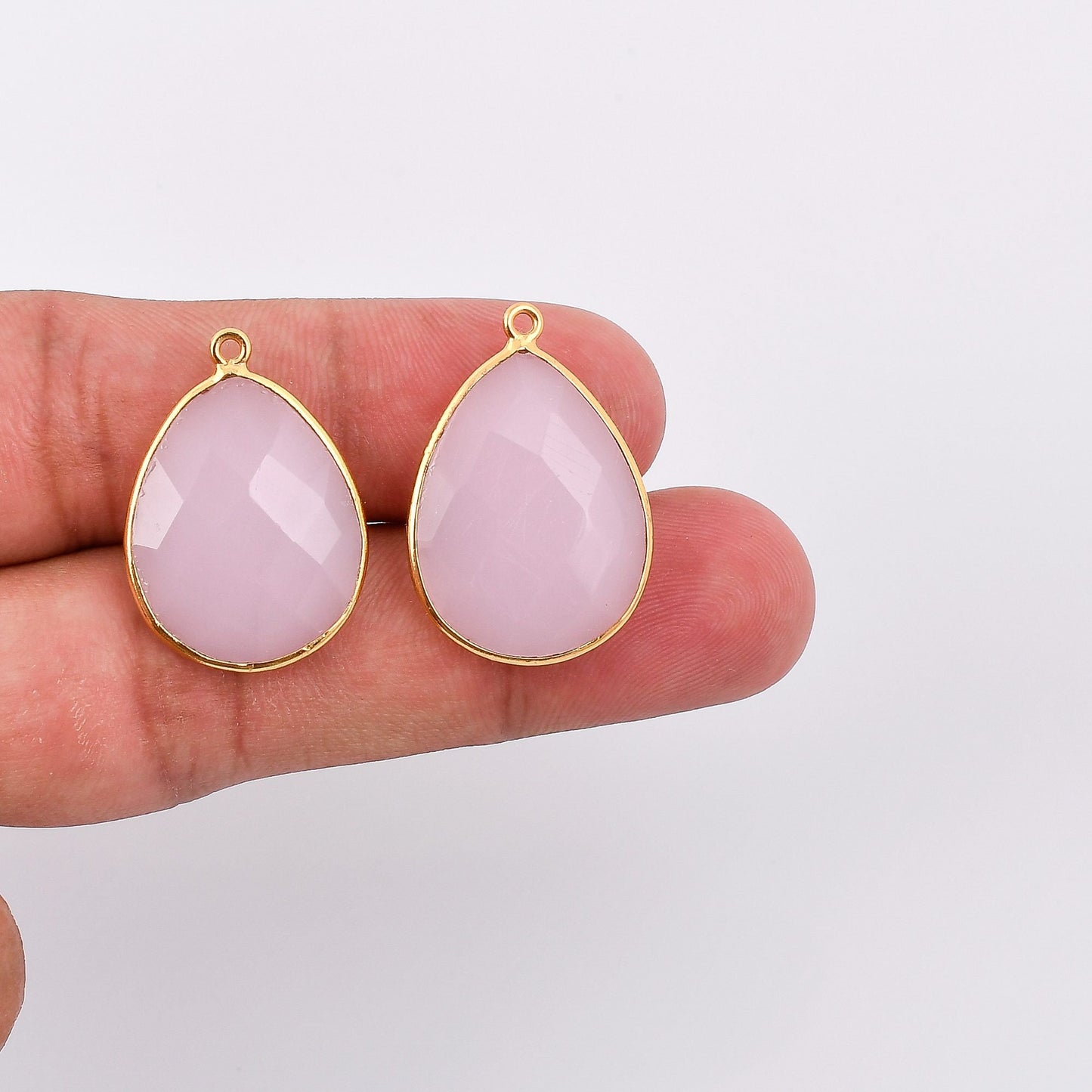 Pink Chalcedony 18x23mm Bezel charm,Pink Chalcedony Teardrop Gold Plated bezel,Gold Vermeil Bezels,jewelry making charm,Gold-Filled bezels