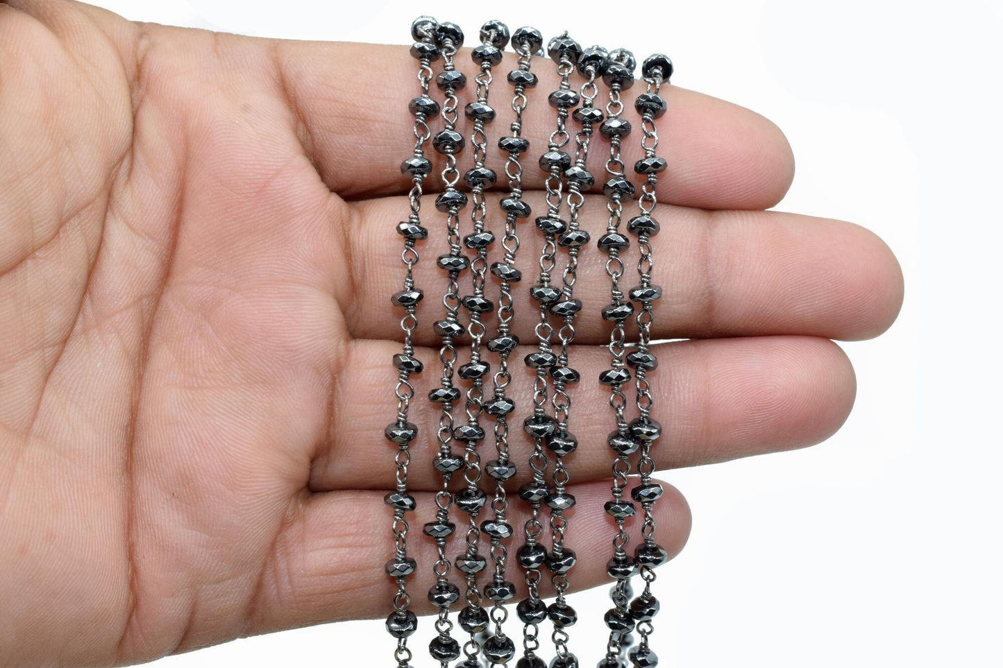 Rosary Chain,3.50mm Hematite Rosary Chain,Beaded Chain,Hematite Necklace ,Gunmetal Rosary Chain,Black Rhodium Rosary Chain,Silver Rosary