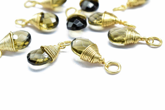 Smoky Quartz Faceted Connector,Loop Connector,Pear Pendant Jewelry,Gemstone Wire Wrapped Pendant,Wire Wrapped Necklace,Smoky Quartz Jewelry,
